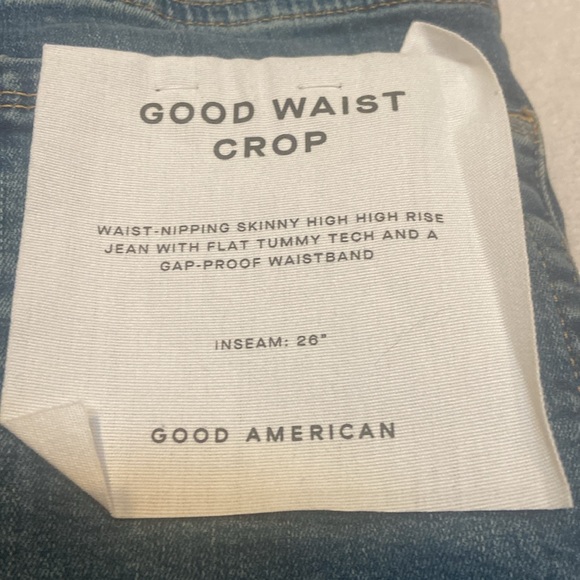 GOOD AMERICAN NWT Size 25 High Rise Crop Raw Edge Blue Jeans - Picture 10 of 11